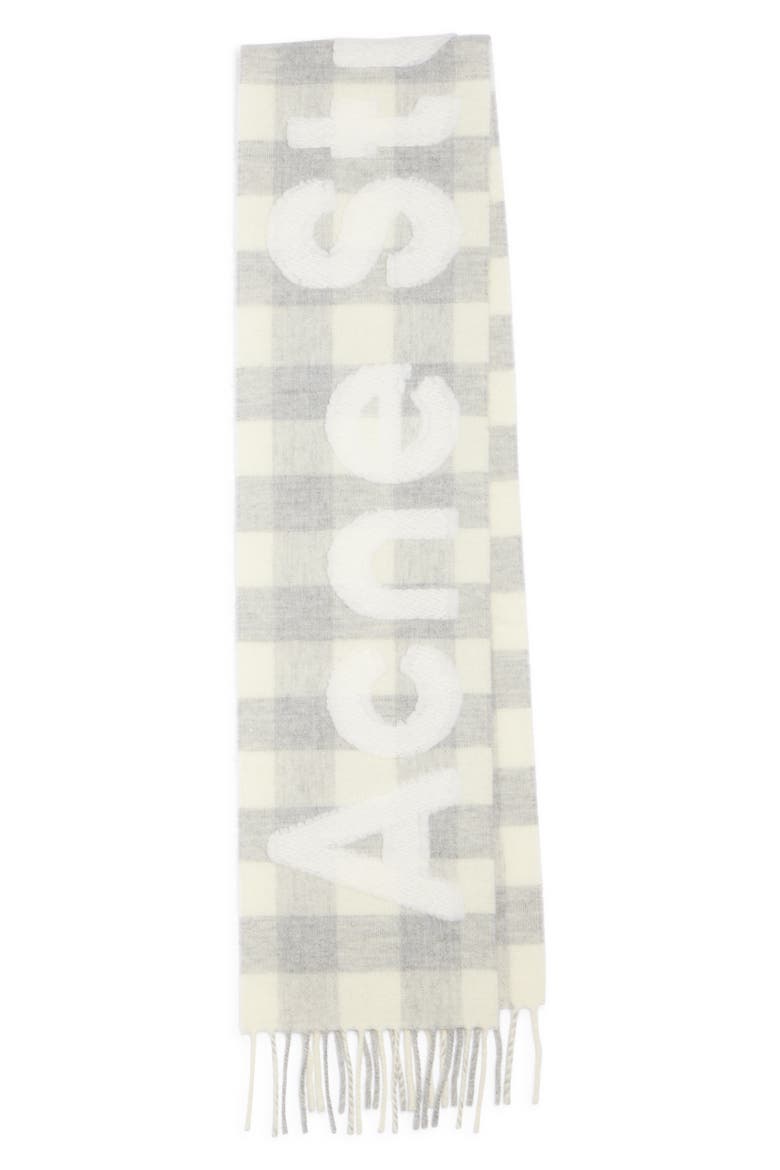 Veda Buffalo Plaid Wool Blend Fringe Scarf, Main, color, GREY/ DARK GREY