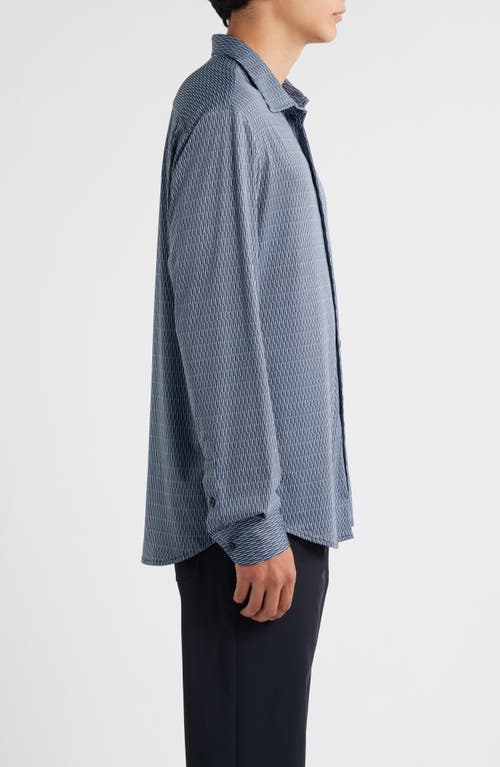 Emporio Armani Geo Print Stretch Button-up Shirt In Blue