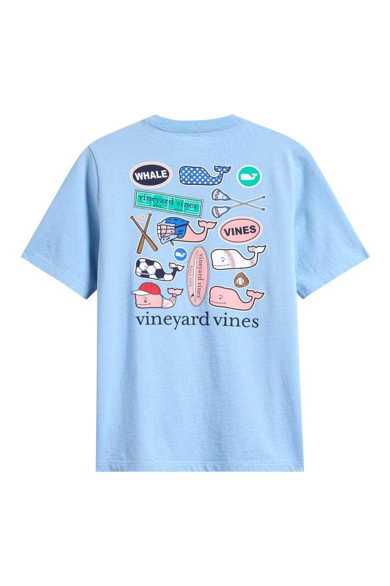 Kids' Sticker Whales Pocket Graphic T-Shirt, Alternate, color, JAKE BLUE