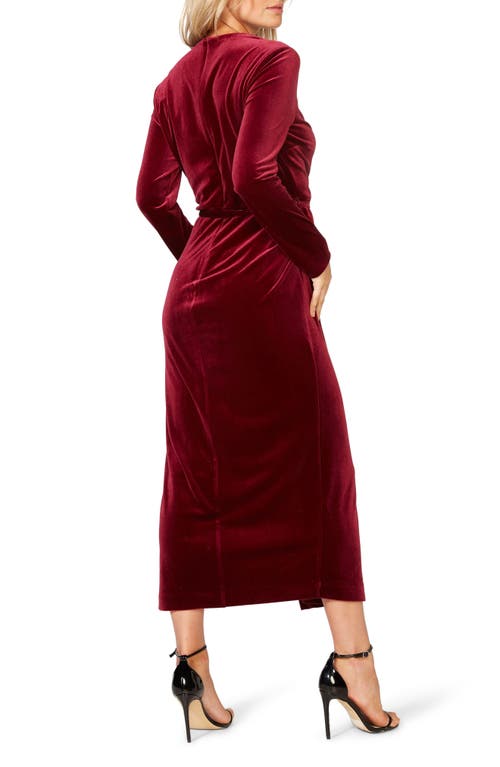 Bardot Morgan Long Sleeve Velvet Faux Wrap Dress In Burgundy