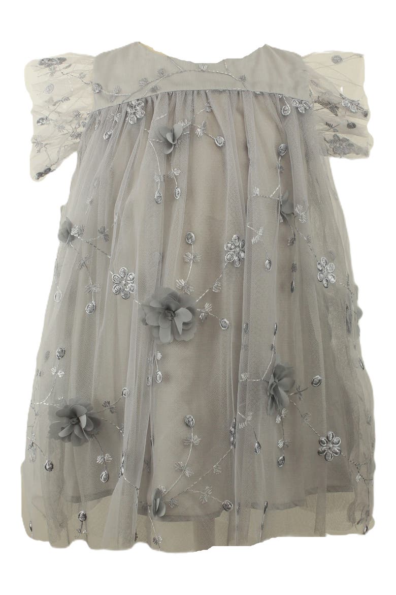 Kids' 3D Floral Party Dress, Main, color, GREY