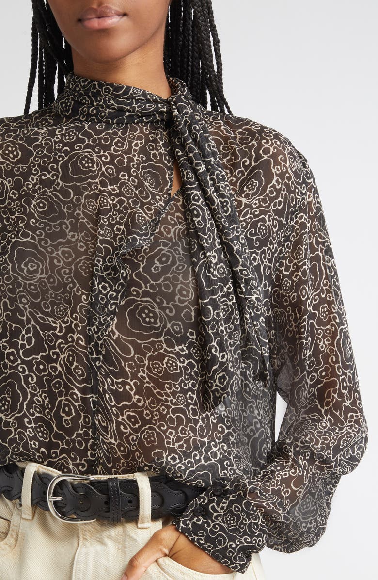 Isabel Marant Étoile Leona Long Sleeve Button-Up Shirt, Alternate, color, Black/ Ecru