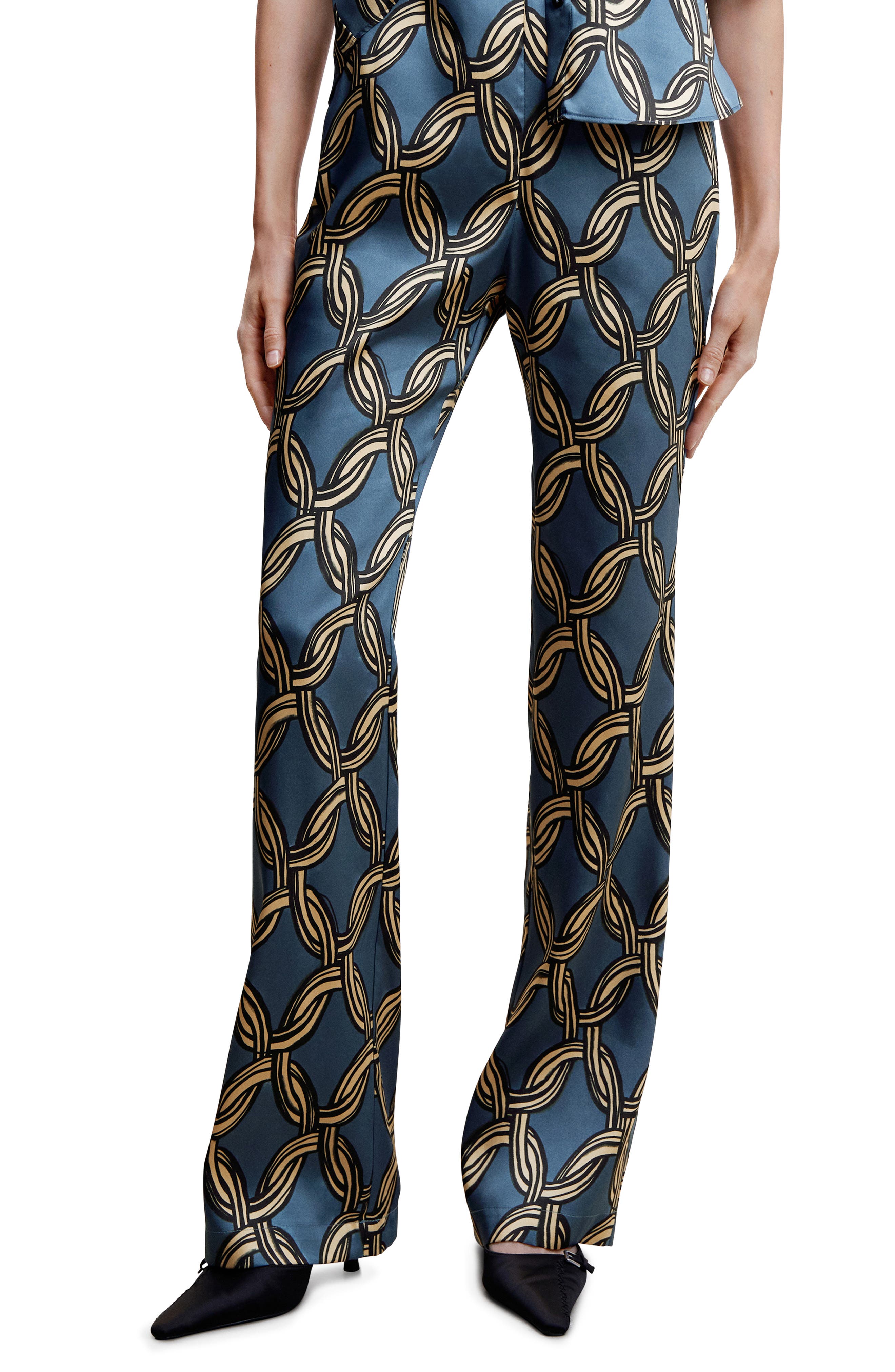 MANGO Printed Straight Leg Satin Pants (Women) | Nordstrom