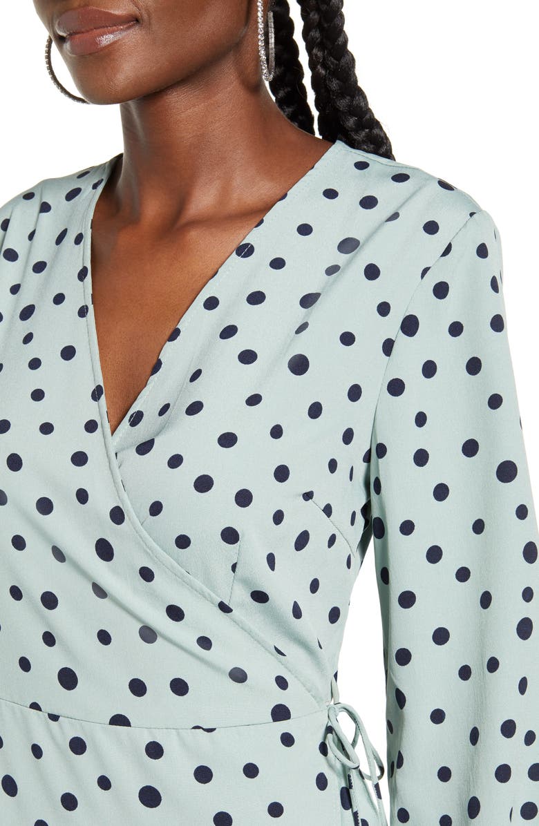 VERO MODA Henna Polka Dot Long Sleeve Wrap Dress, Alternate, color, 