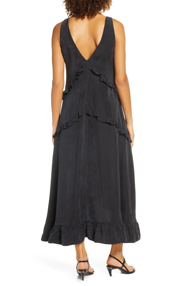 Maise Ruffle High/Low Dress, Alternate, color, ONYX BLACK