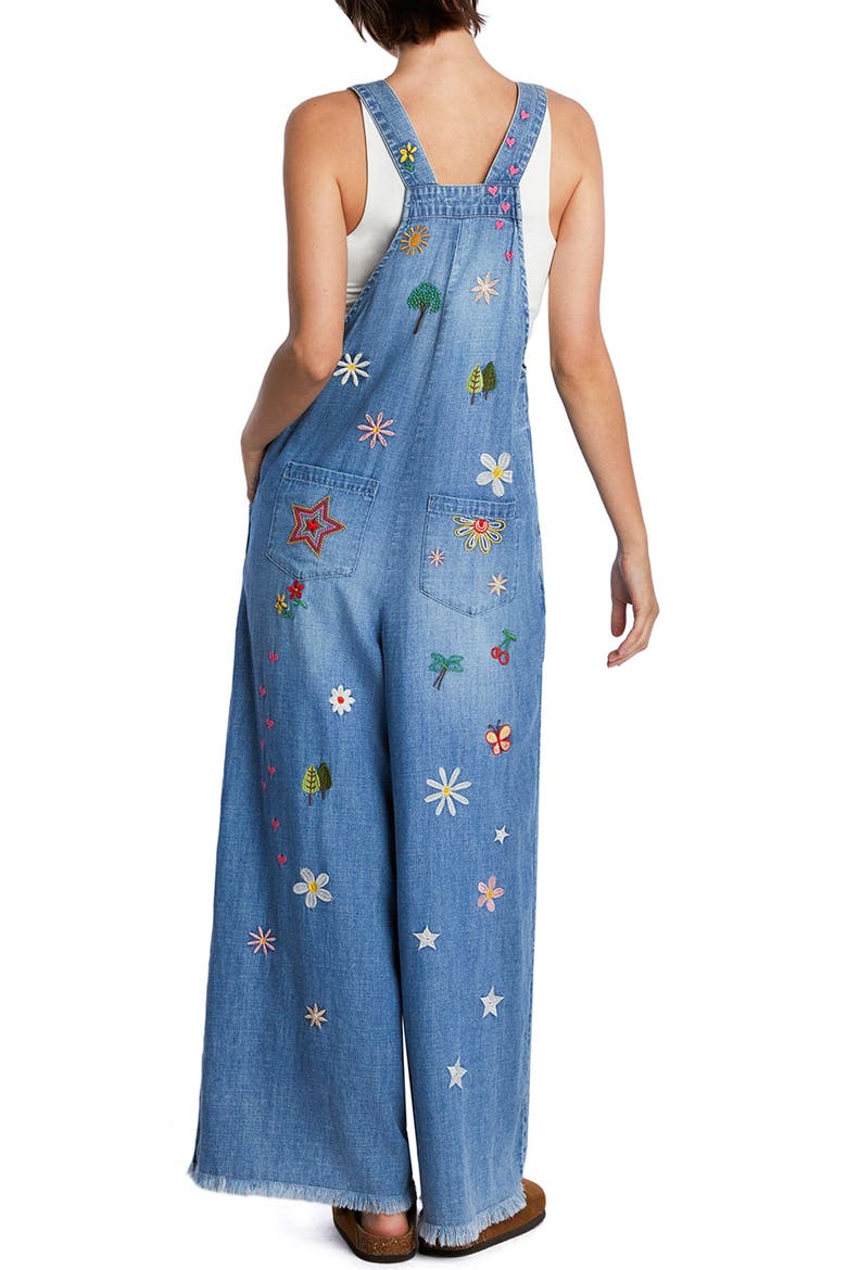 Oooh La La Embroidered Wide Leg Denim Overalls, Alternate, color, VINATGE DENIM