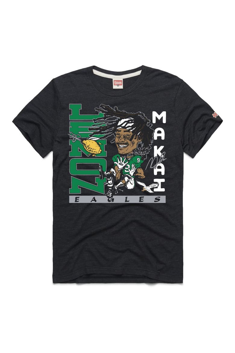 Unisex Homage Makai Lemon Charcoal Philadelphia Eagles Caricature Tri-Blend T-Shirt, Main, color, Charcoal