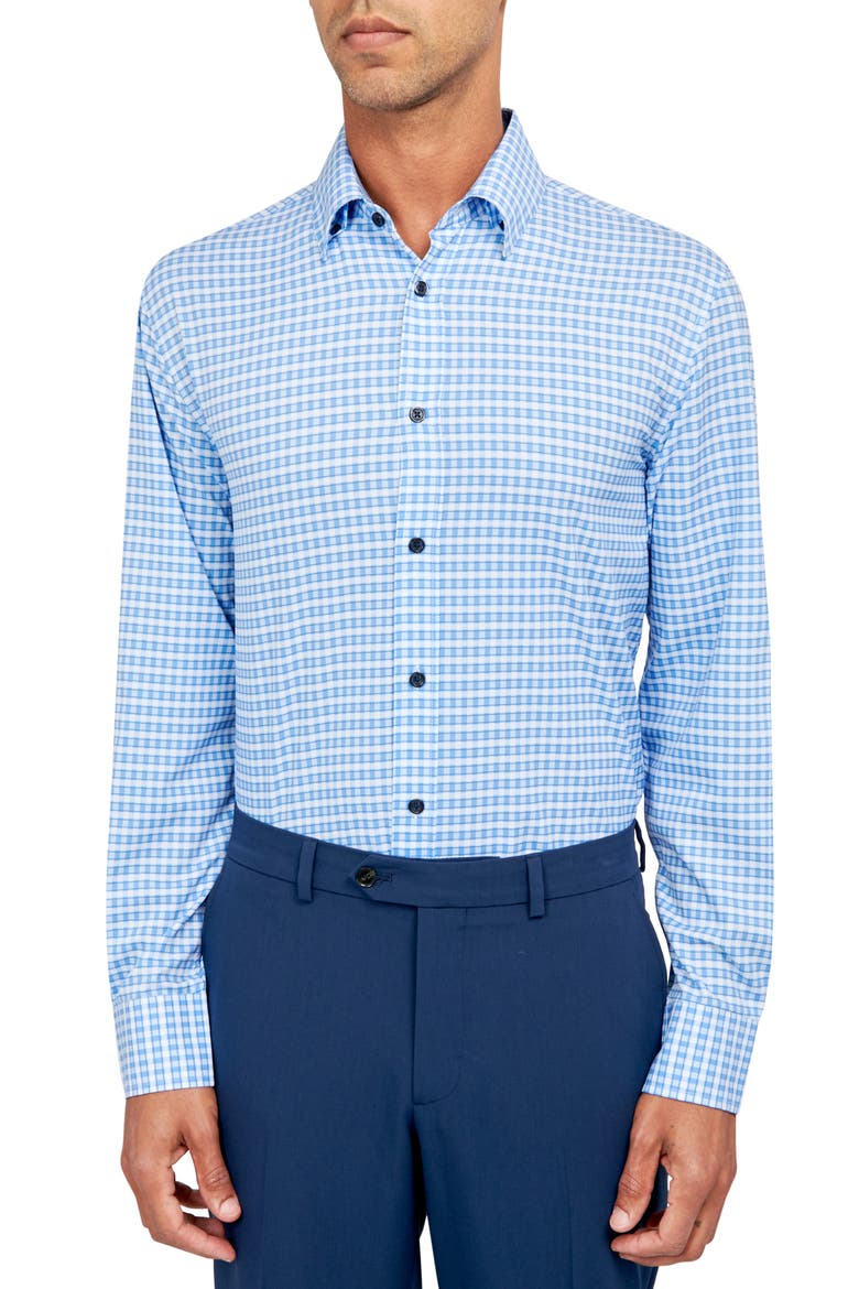 Check Performance Twill Dress Shirt, Main, color, BLUE