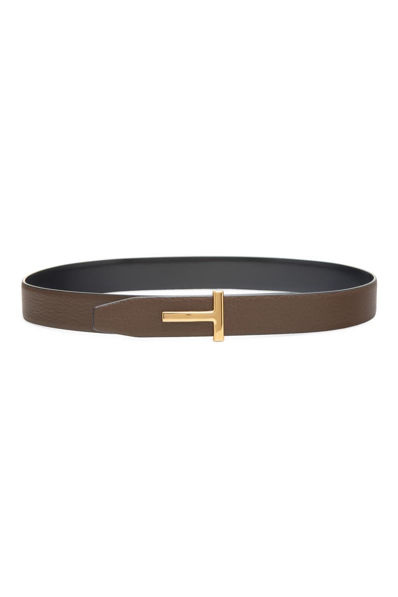 Smooth Leather Belt, Main, color, 3EN17 DARK KHAKI/ BLACK