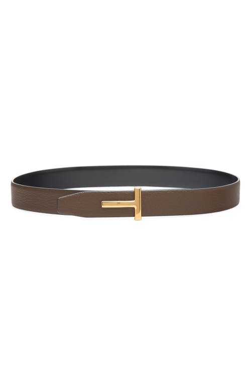 Tom Ford Smooth Leather Belt In 3en17 Dark Khaki/black