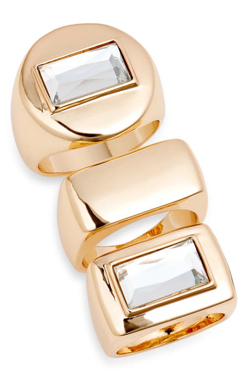 Open Edit Set of 3 Polished Metal Rings in Clear- Gold 