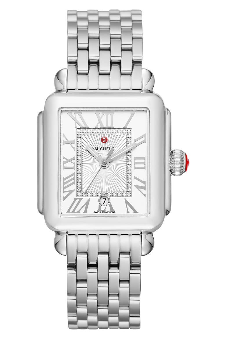 Deco Madison Diamond Dial Bracelet Watch, 33mm, Main, color, STAINLESS. SLV WHITE SUNRAY DIAL