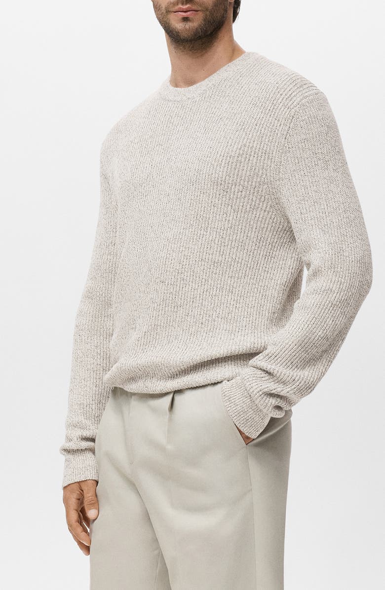 MANGO Marled Cotton Crewneck Sweater, Alternate, color, Off White