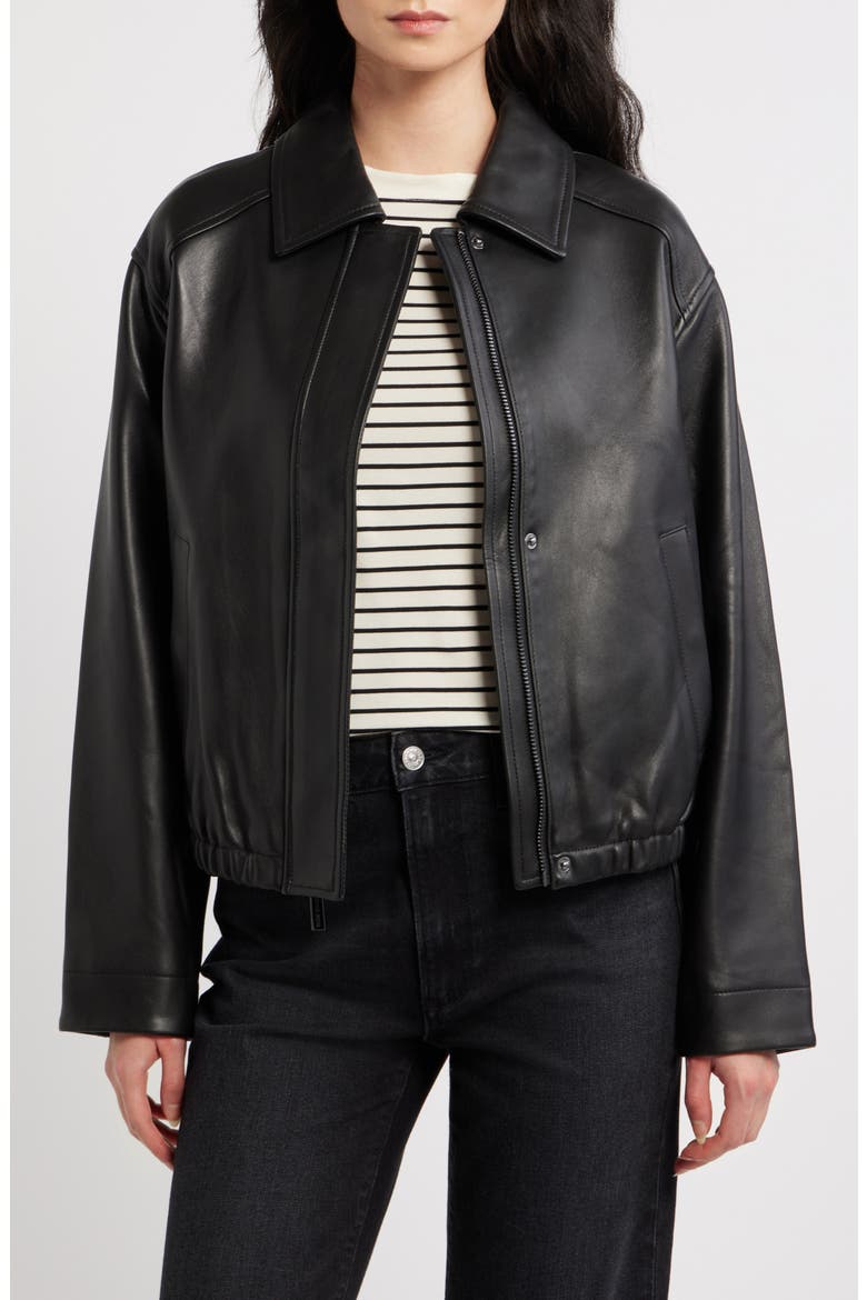 Leather Bomber, Main, color, BLACK