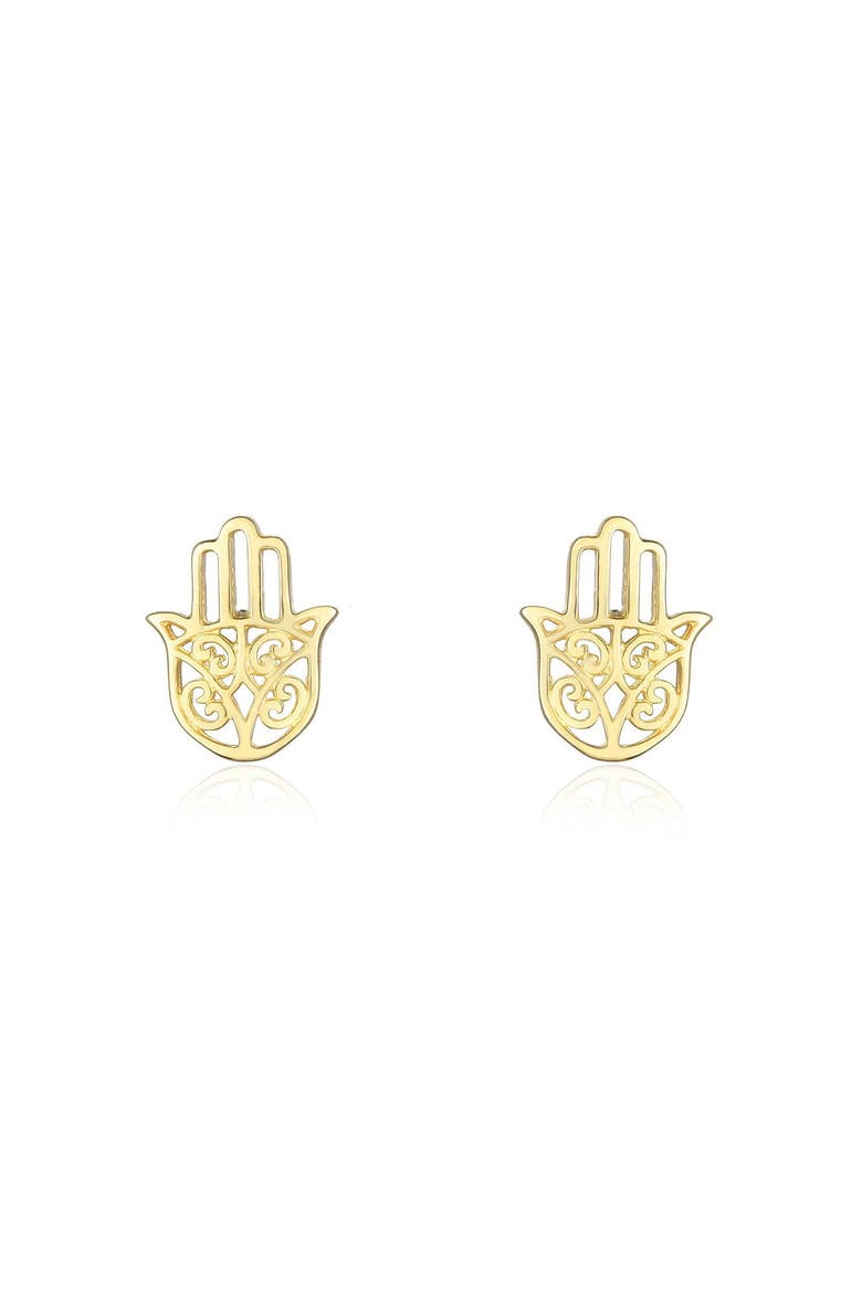 Gold Hamsa Stud Earrings, Alternate, color, Yellow Gold