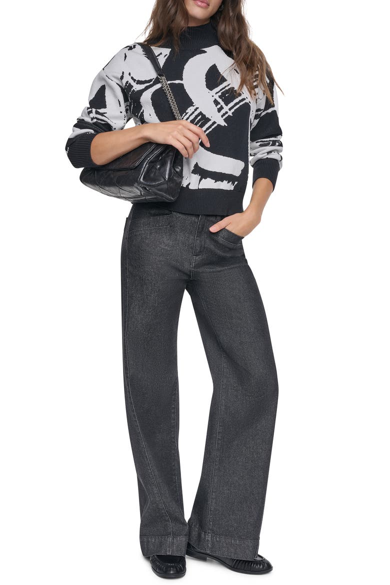 Brushstroke Mock Neck Sweater, Alternate, color, BLK/ IVY