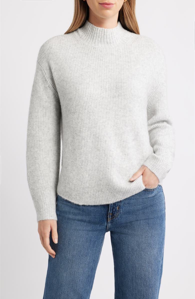 Caslon<sup>®</sup> Shirttail Mock Neck Sweater, Main, color, Grey Light Heather