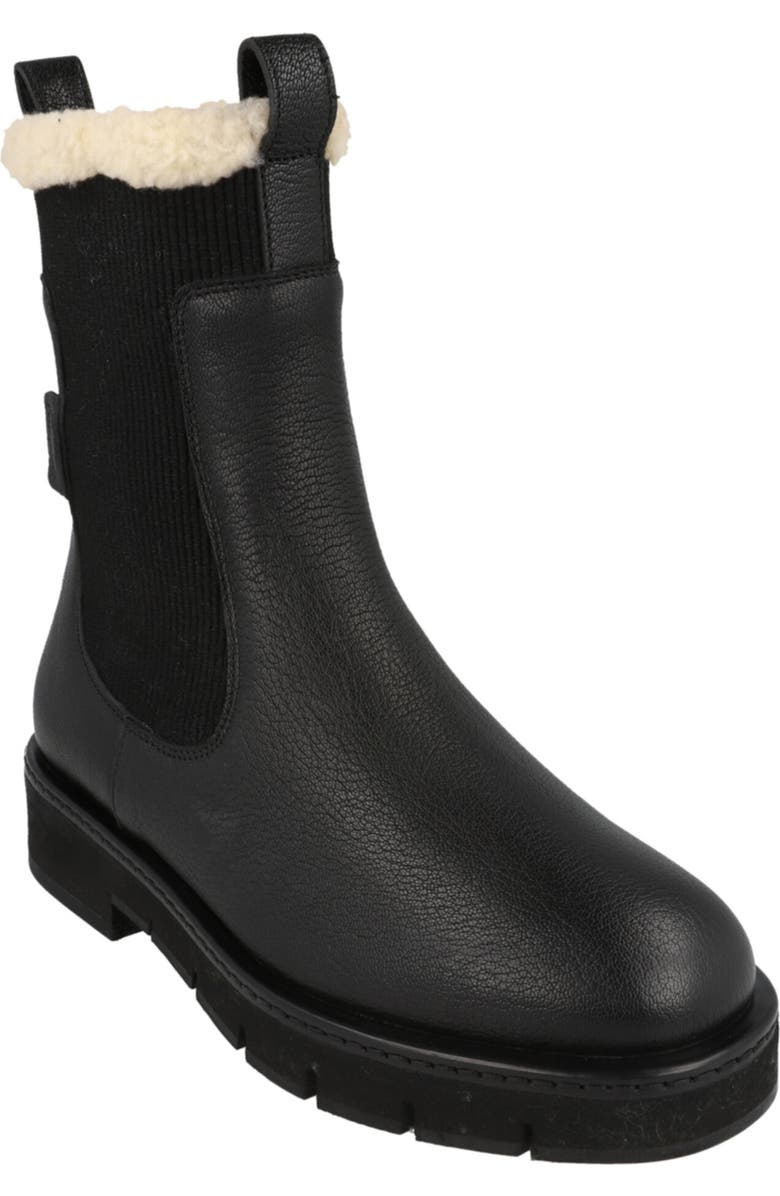 FERRAGAMO Rook Genuine Shearling Trim Leather Boot, Main, color, Black