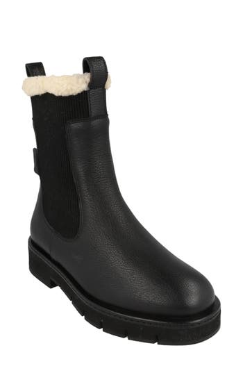Ferragamo Rook Genuine Shearling Trim Leather Boot In Black