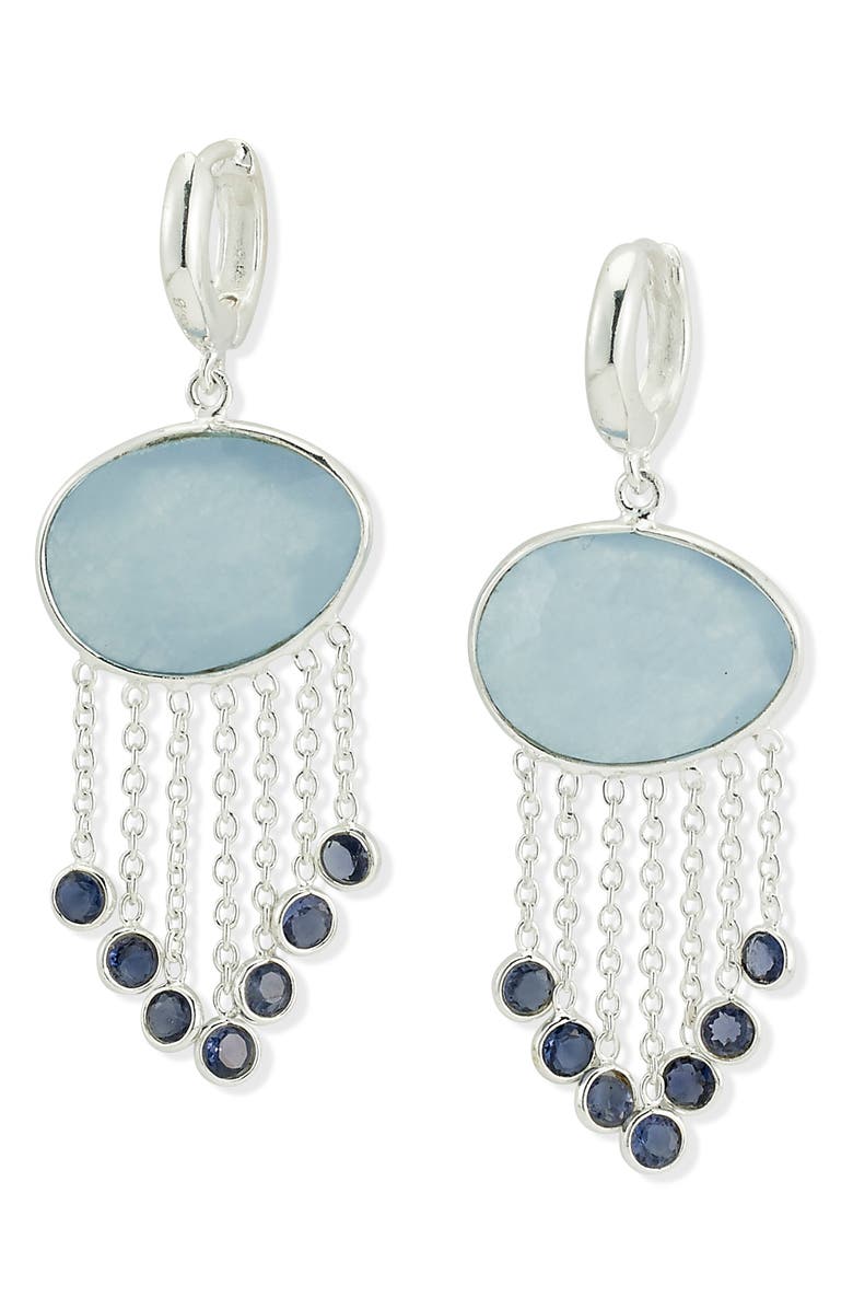 SAMUEL B. Sterling Silver Chalcedony & Iolite Fringe Drop Huggie Hoop Earrings, Main, color, Blue
