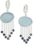 SAMUEL B. Sterling Silver Chalcedony & Iolite Fringe Drop Huggie Hoop Earrings