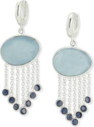 SAMUEL B. Sterling Silver Chalcedony & Iolite Fringe Drop Huggie Hoop Earrings