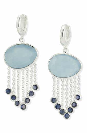 Sterling Silver Chalcedony & Iolite Fringe Drop Huggie Hoop Earrings