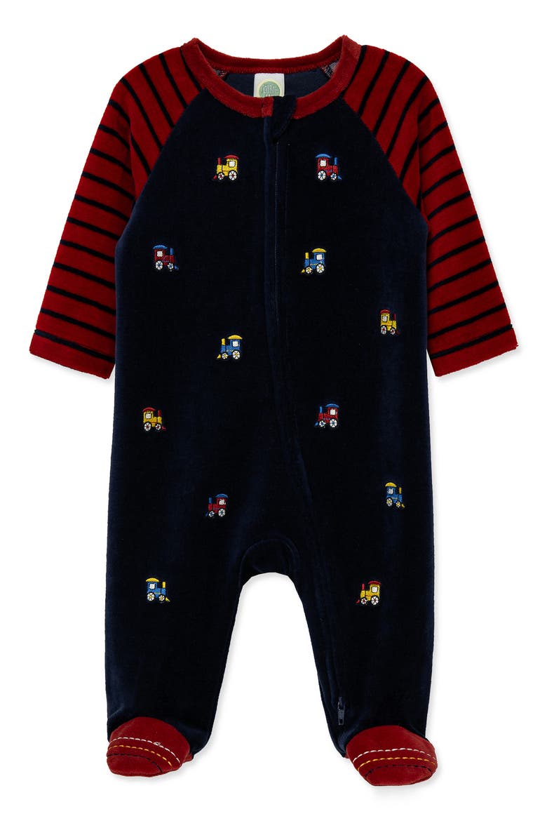 Kids' Trains Velour Footie, Main, color, NAVY