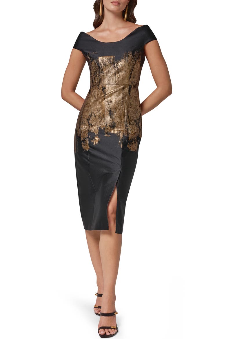 Metallic Sheath Dress, Main, color, BLK/ GOLD