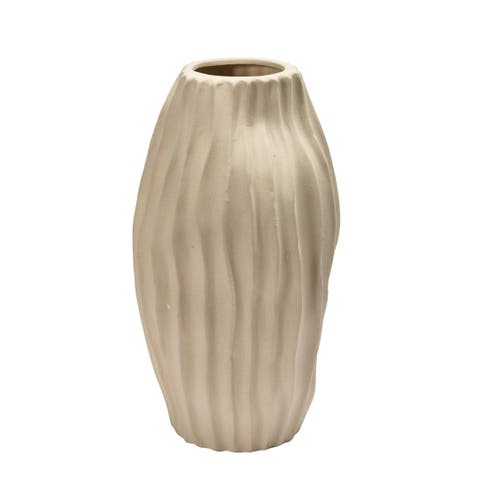 Stoneware Abstract Fluted Vase, Sand