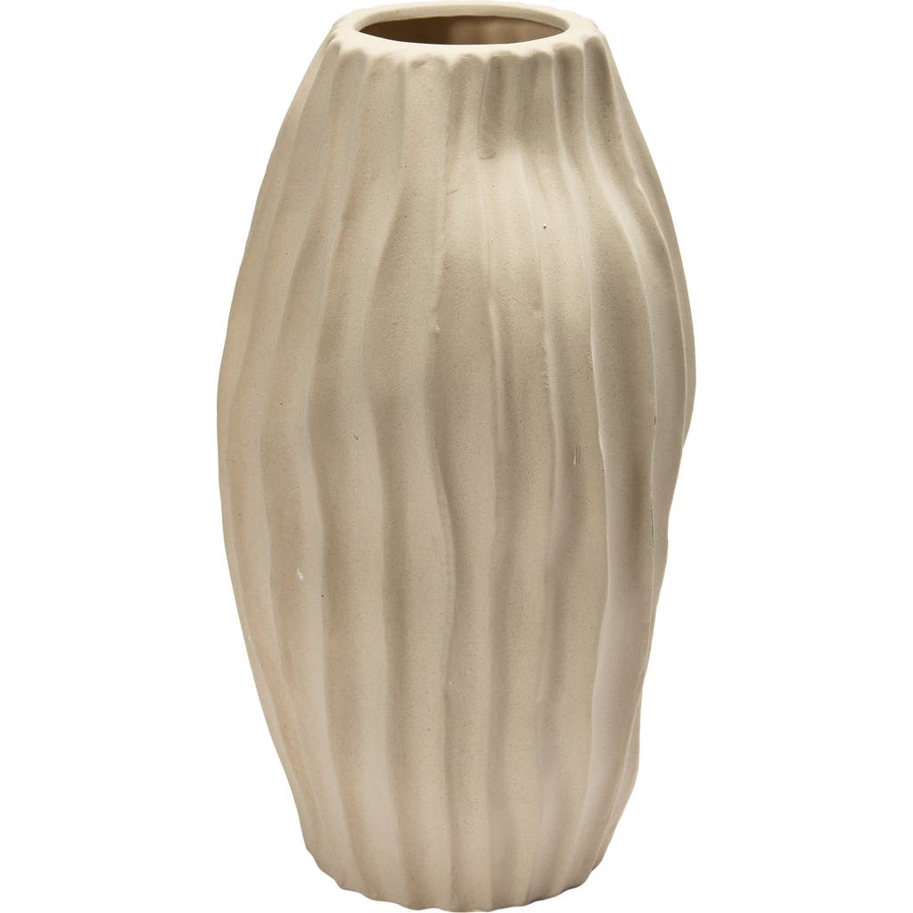 Storied Home Stoneware Abstract Fluted Vase, Sand In Neutral
