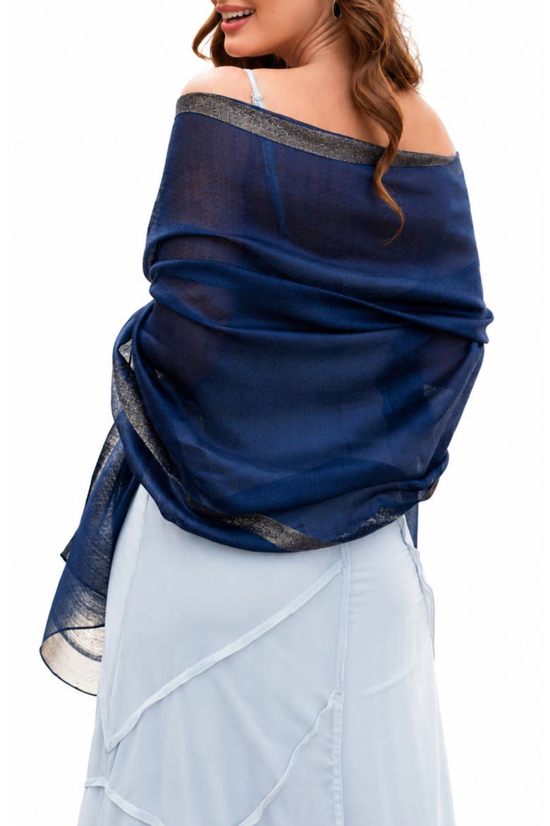 Shimmer Border Scarf, Alternate, color, BLUE