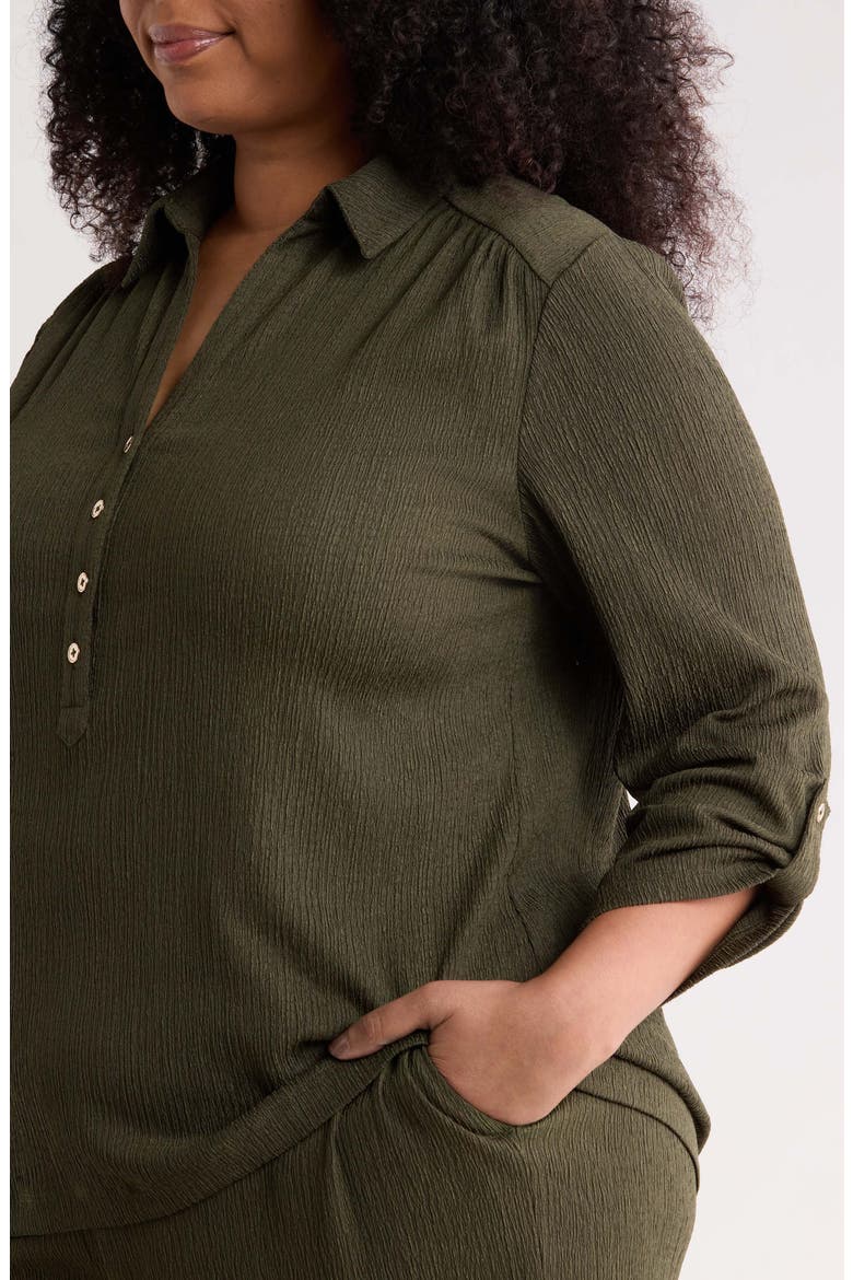 Half Placket Roll Tab Top, Alternate, color, DARK BAY LEAF