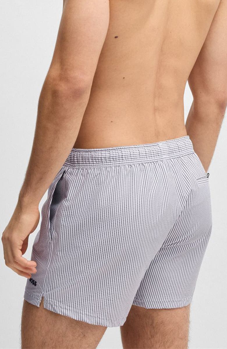 BOSS Velvetfish Stripe Seersucker Swim Trunks, Alternate, color, 