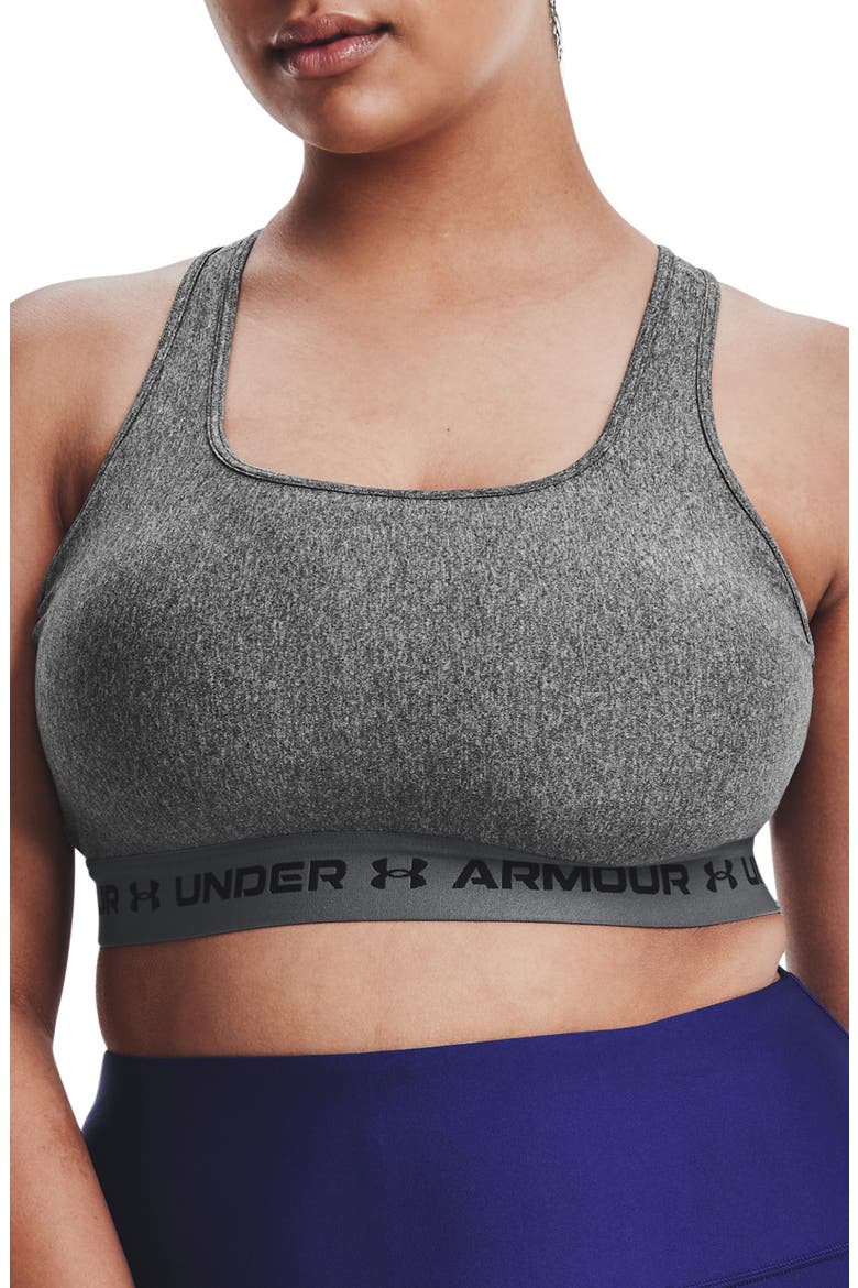 HeatGear® Mid Crossback Heather Sports Bra, Main, color, 019 CHARCOAL LIGHT H
