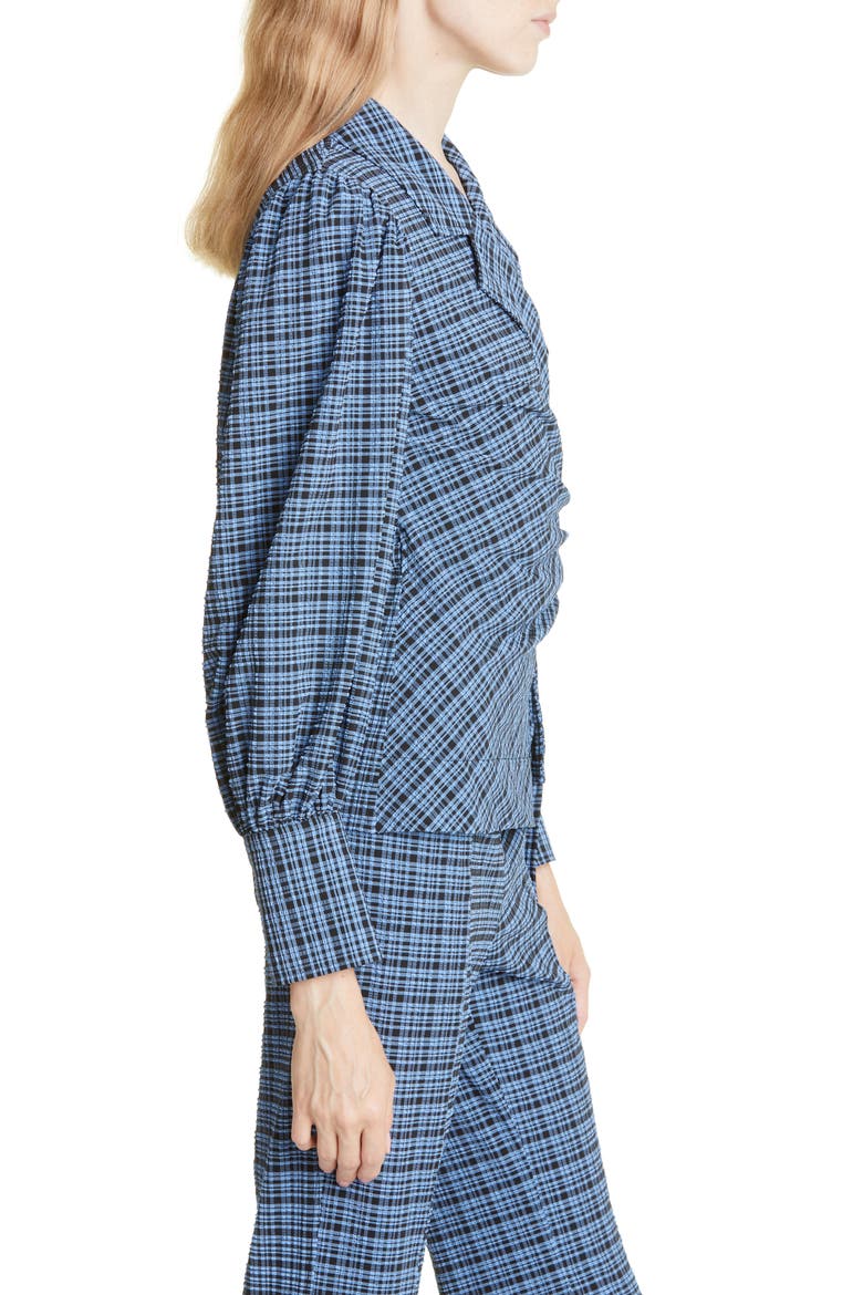 Check Seersucker Wrap Blouse, Alternate, color, MINI CHECK GRANADA SKY