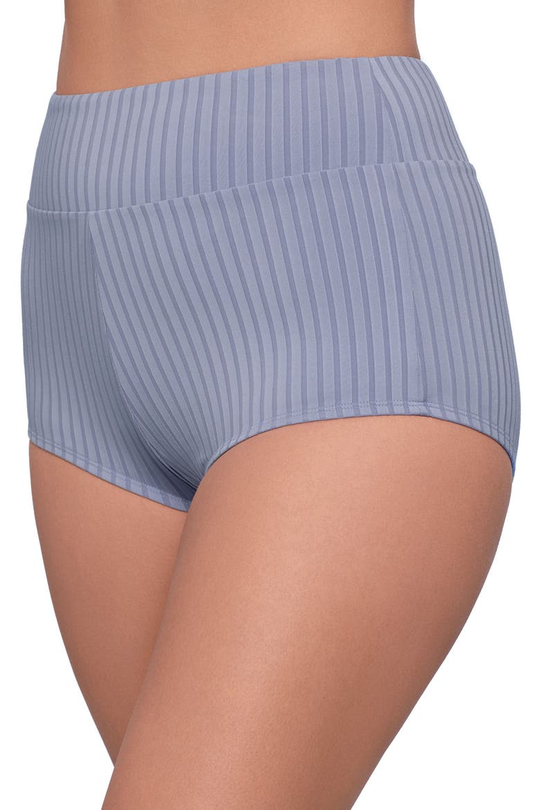 Smoothing and Sculpting Ribbed Ultra High-Waist Swim Shorts, Alternate, color, Iris