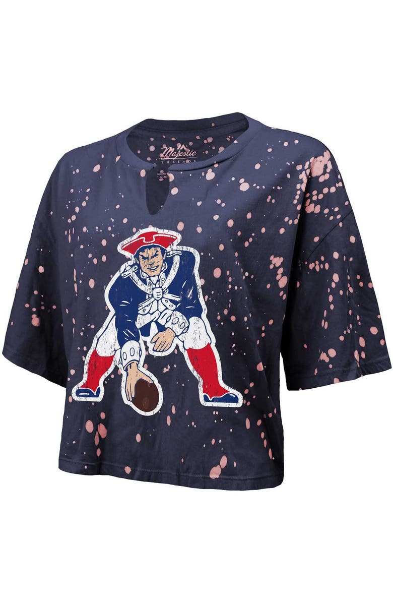 Majestic Threads Women's Majestic Threads Navy New England Patriots Bleach Splatter Notch Neck Crop T-Shirt, Alternate, color, 