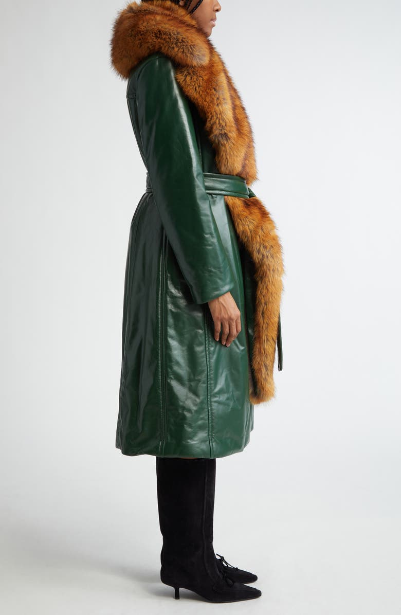 Burberry Padded Leather Wrap Coat with Faux Fur Scarf & Hood, Alternate, color,
