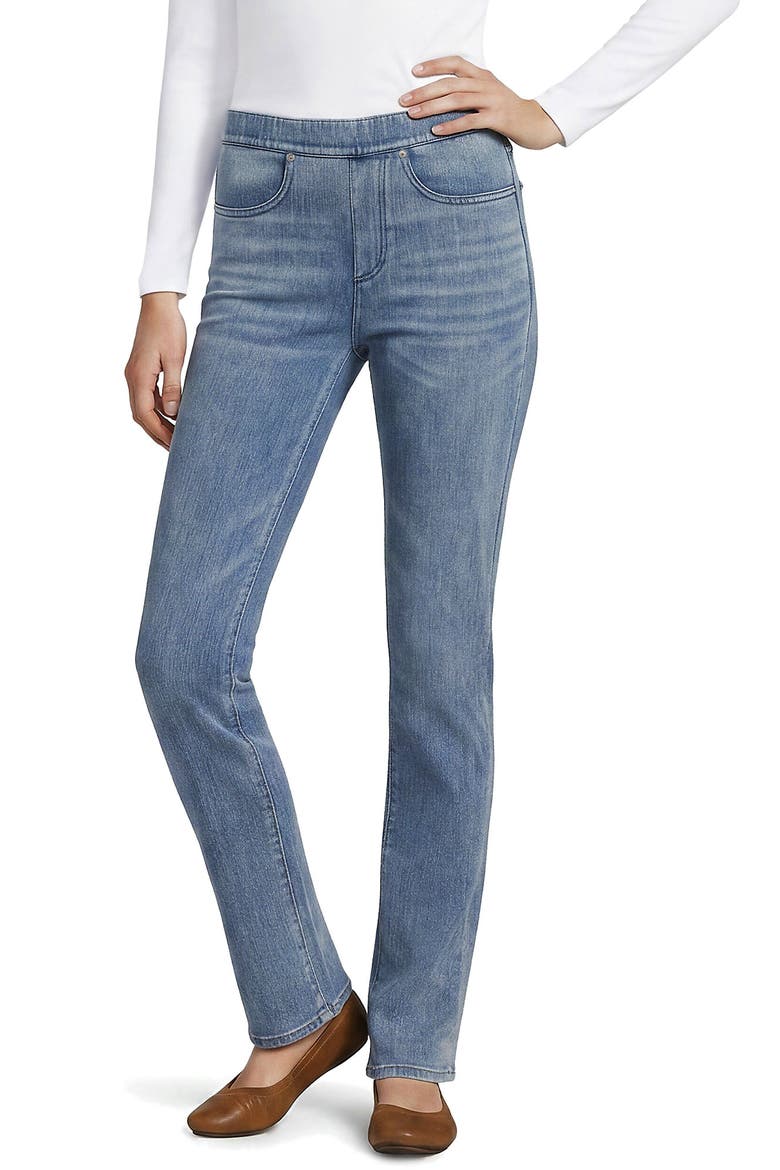 Petite Starfish High Rise Knit Denim Straight Jeans, Alternate, color, Light Brook