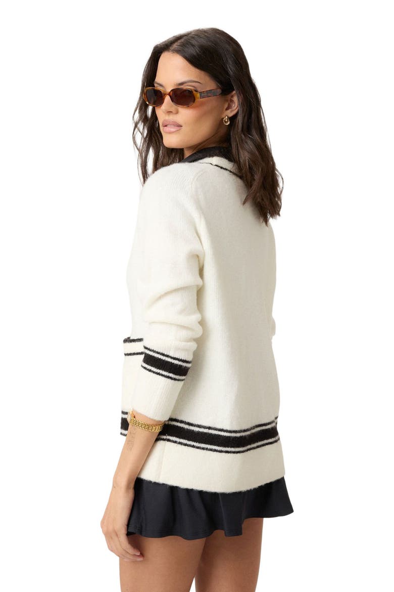 Fuzzy Striped Cardigan, Alternate, color, Black