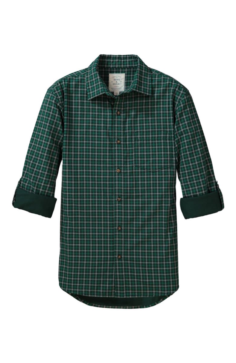 Hope & Henry Men's Convertible Double Weave Button Down Shirt, Alternate, color, Green And Grey Check