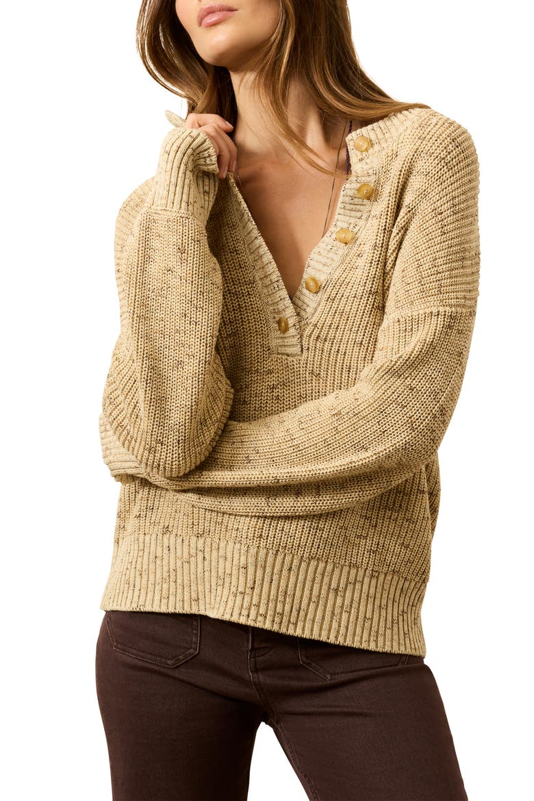 Sunwashed Organic Cotton Blend Fisherman Henley Sweater, Alternate, color, OAT
