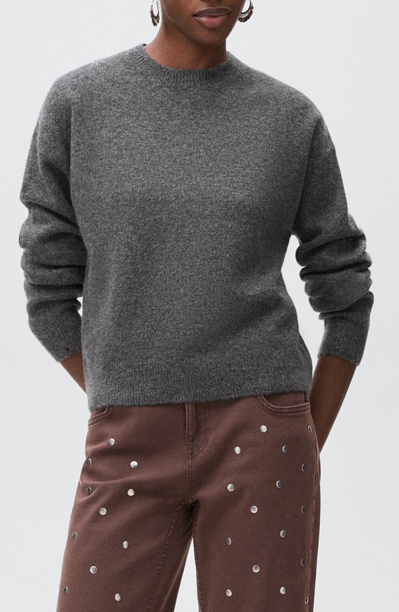 MANGO TEEN Star Crewneck Sweater, Main, color, Medium Heather Grey