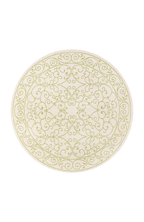 Charleston Vintage Filigree Textured Weave Indoor/Outdoor Round Area Rug