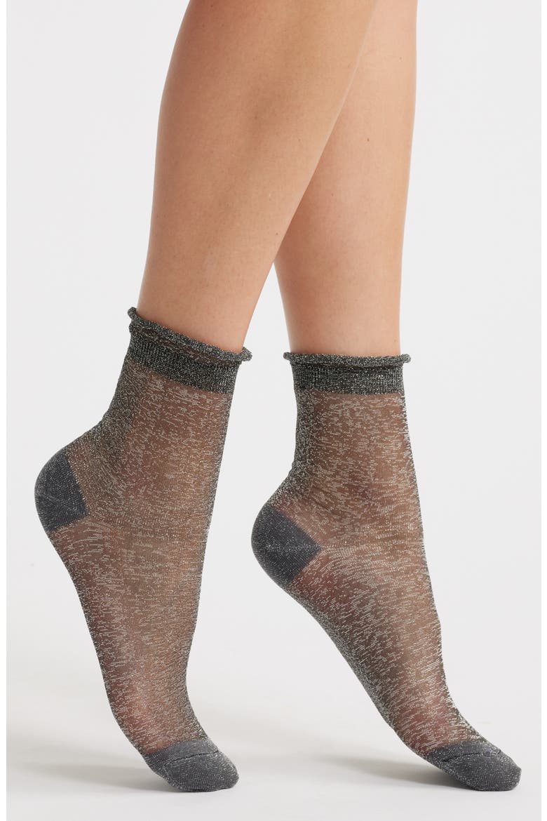 Noelle Sparkle Crew Socks, Main, color, NOIR