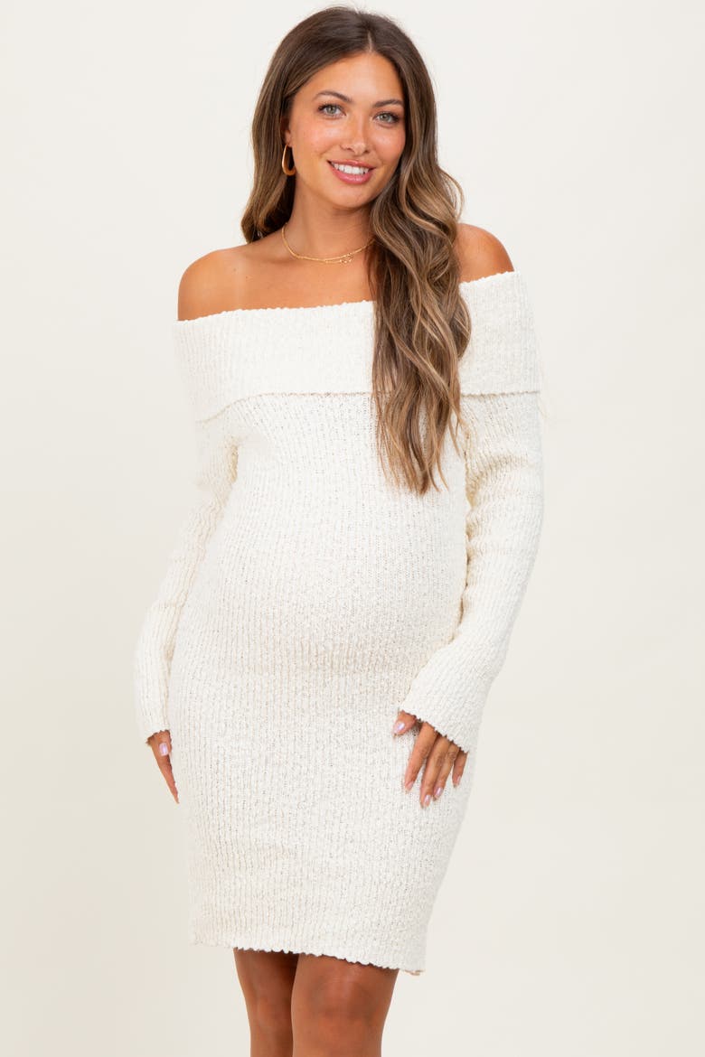 Off The Shoulder Knit Sweater Mini Dress, Main, color, Ivory