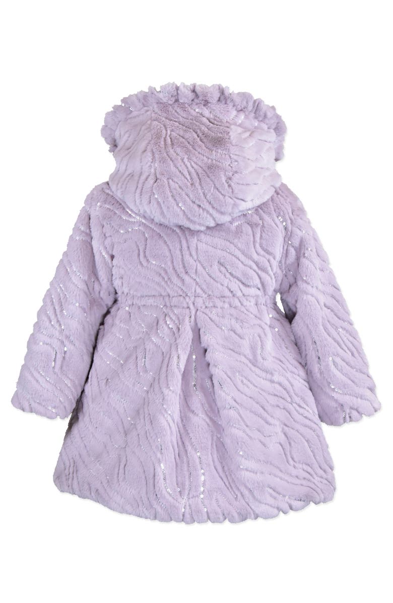 Widgeon Faux Fur Ruffle Hooded Bow Coat, Alternate, color, Purple Rain