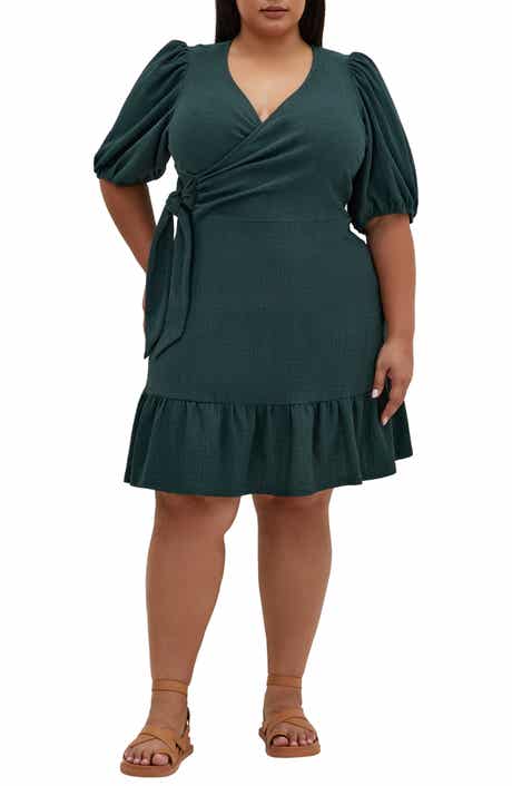 City Chic Katelyn Puff Sleeve Faux Wrap Dress