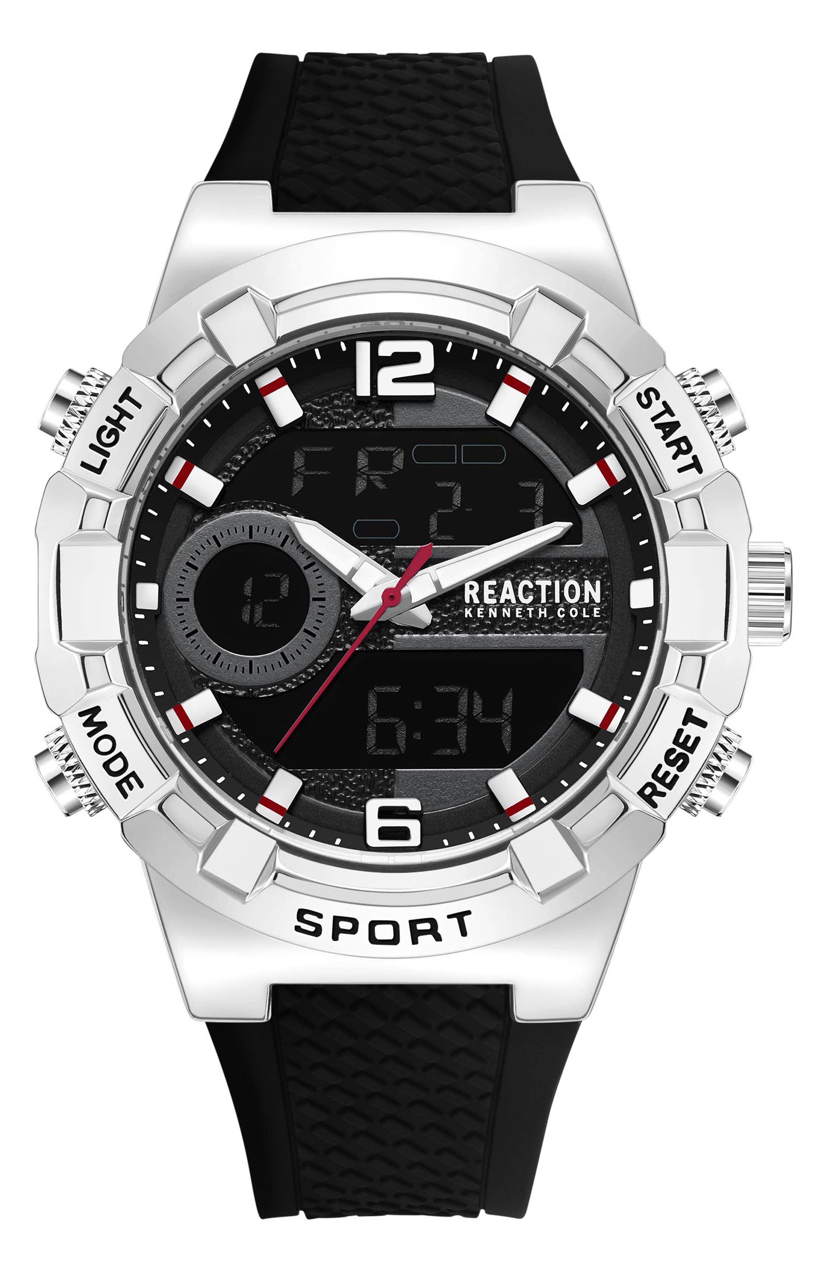 Kenneth Cole Reaction Analog & Digital Display Silicone Strap Watch, 46mm